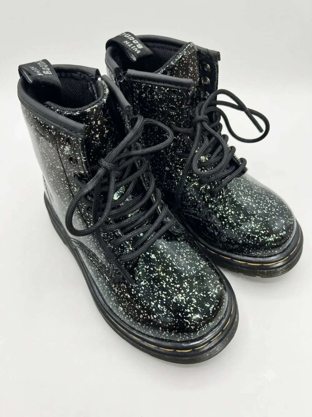 Dr. Martens Toddler Black Disco Glitter 1460T Combat Boots US Size 9